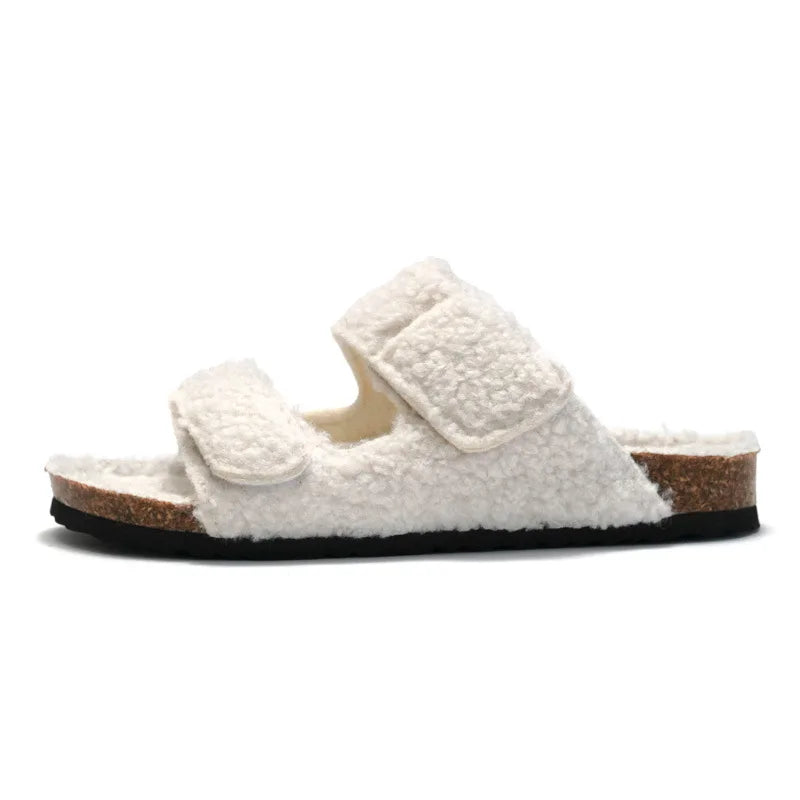 Fluffy Sandals Open Toe with Adjustable Buckle