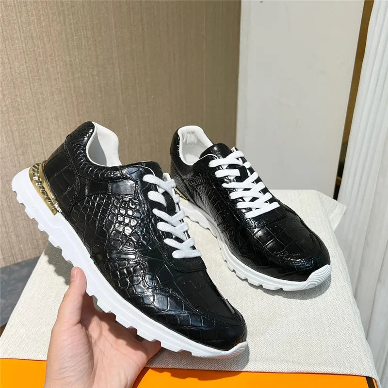 Authentic Crocodile Skin Classic Black White Male Sneakers