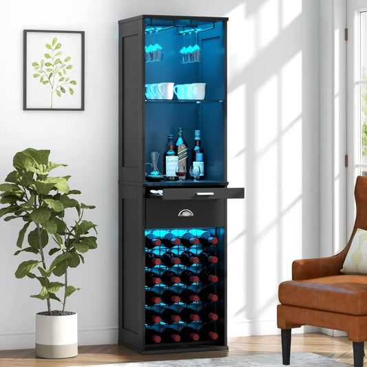 Wine Bar Cabinet with LED Lights, 65''