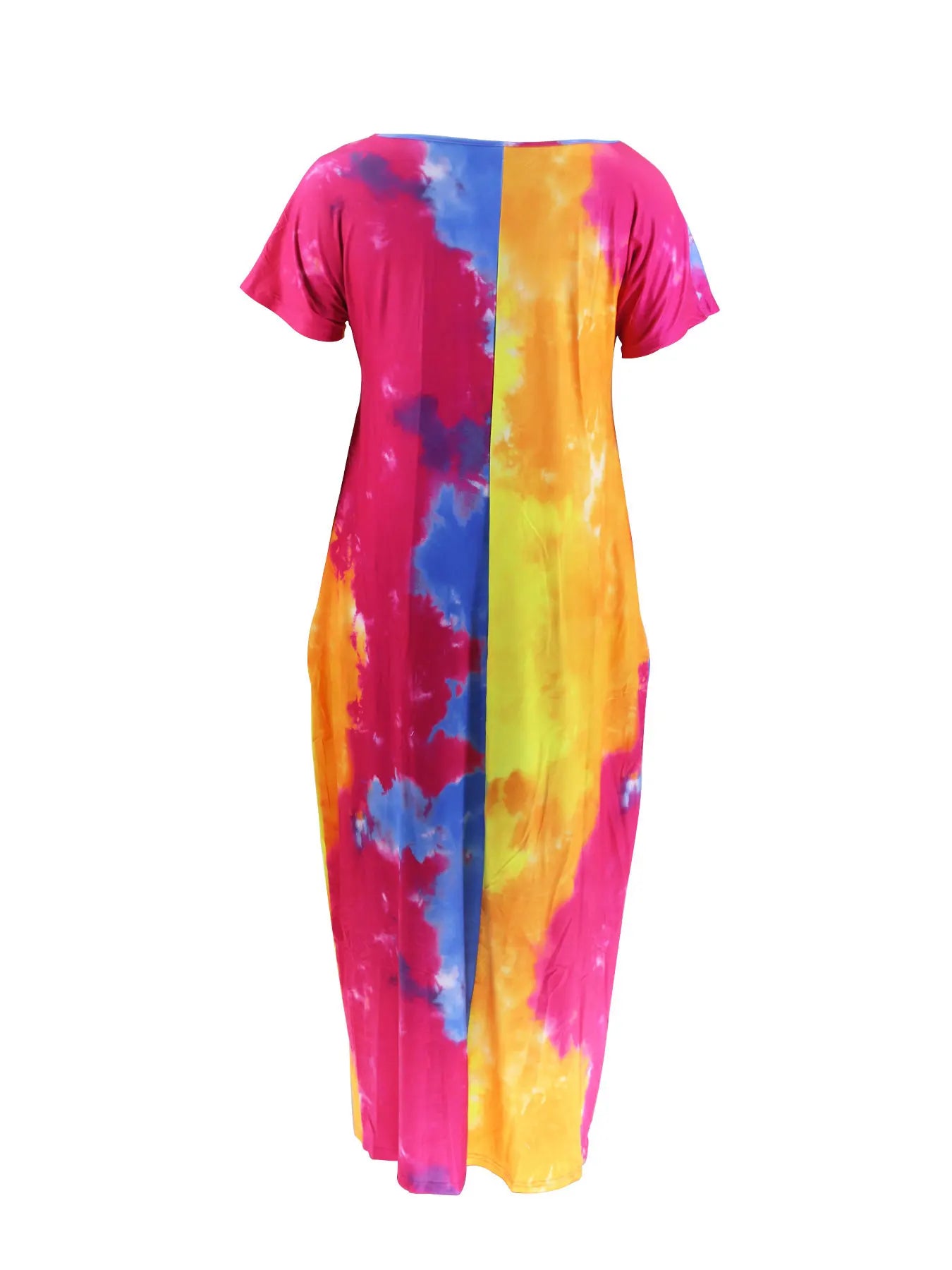 Plus Size Tie-Dye V-Neck Dress with Pockets