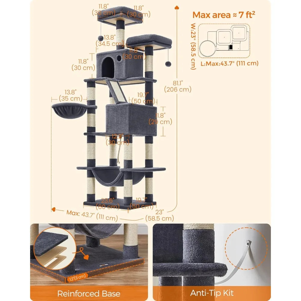 81.1-Inch Large Cat Multi-Level Plush Condo