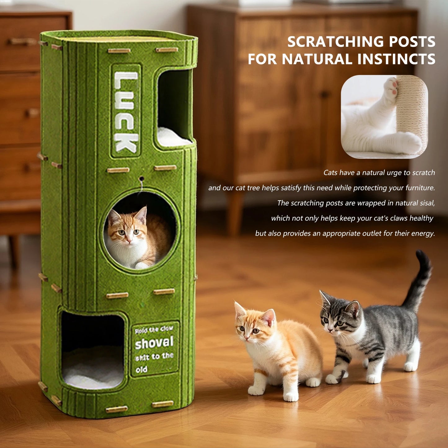 Three-Story Felt Cat Tree, with Scratching Boards