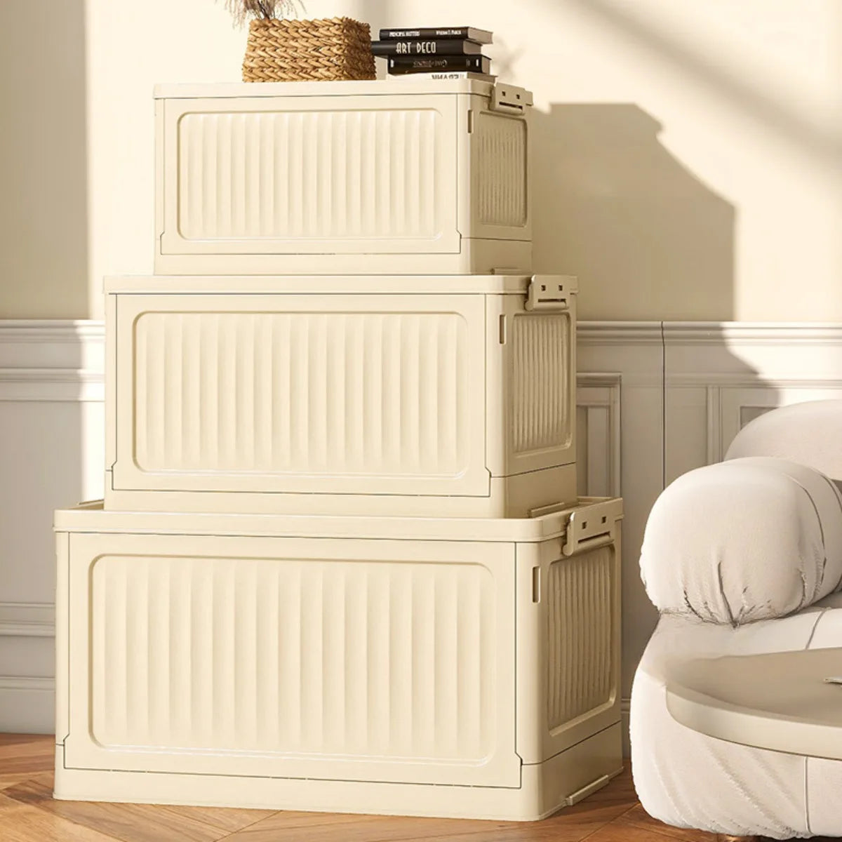 Folding Stackable Storage Bins with Lid