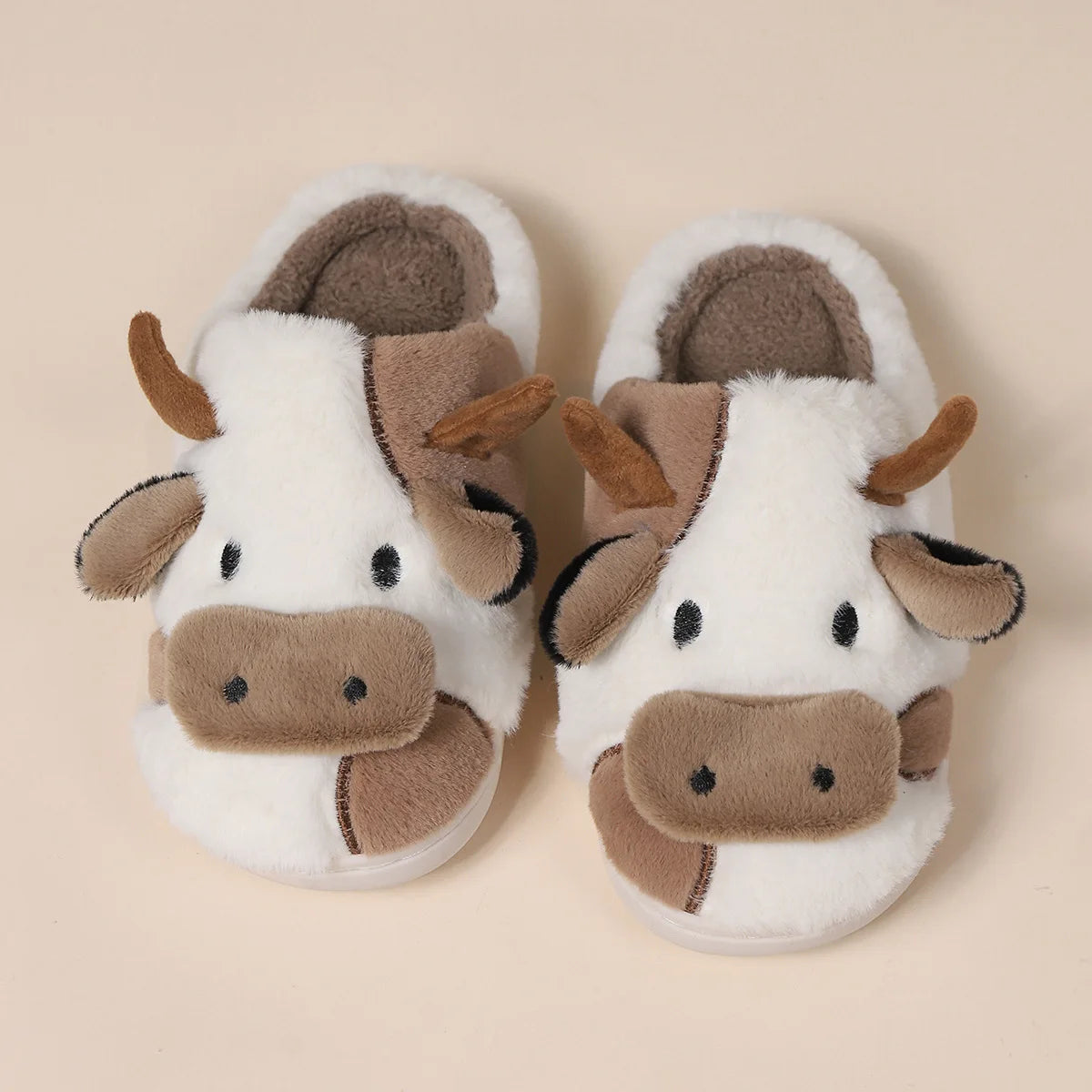Warm Cow Furry Slippers Plush Lined