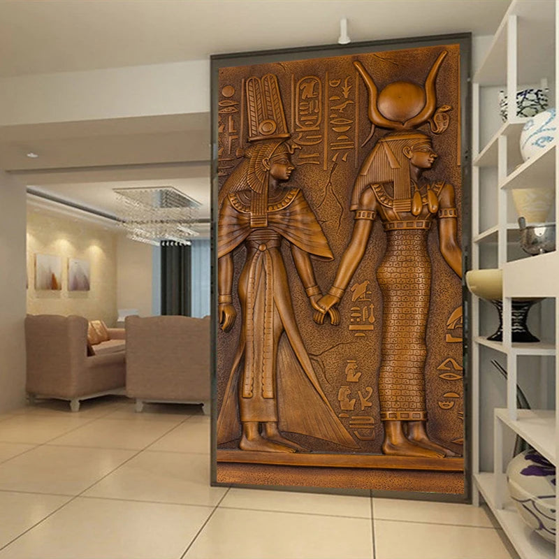 3D Wallpaper Embossed Egyptian Pharaoh and Queen Murals