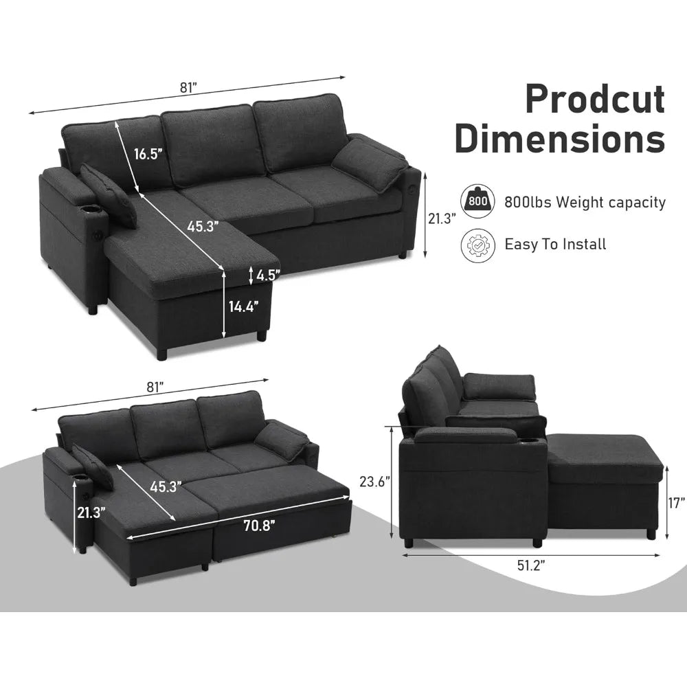 Pull Out Modular Sofa Bed Convertible Living Room Furniture