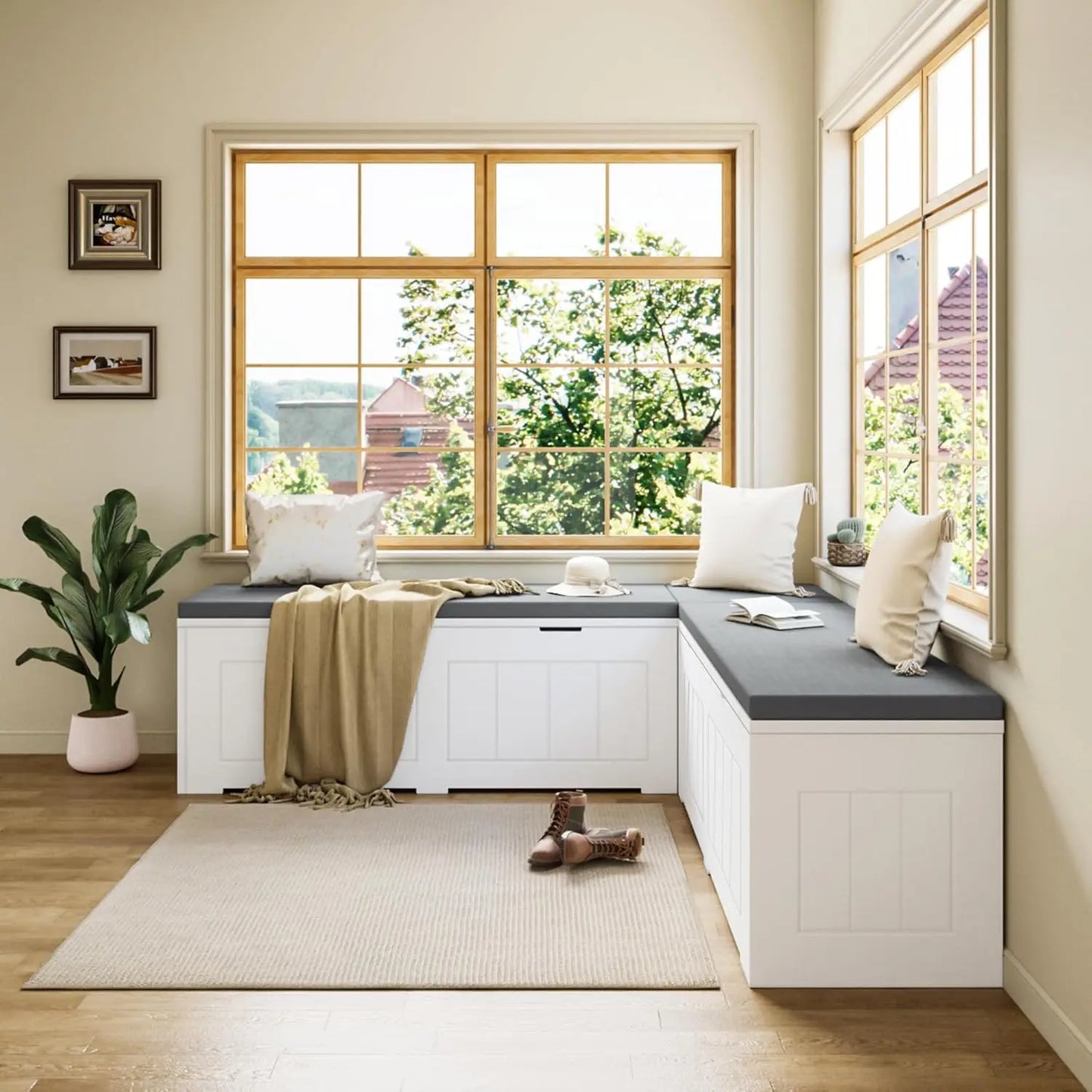 L Shape Corner Bench with Storage