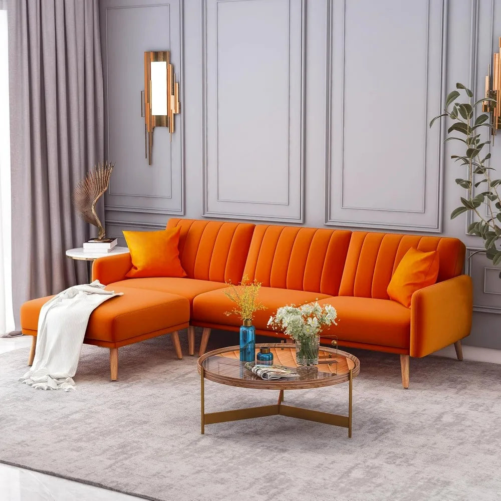 L-Shaped Velvet Sectional Recliner Sofa