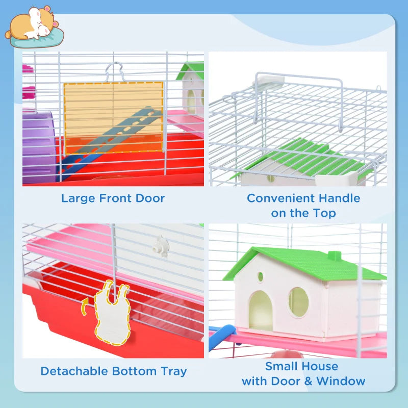 PawHut 18.5" Hamster Cage with Exercise Wheel and Water Bottle