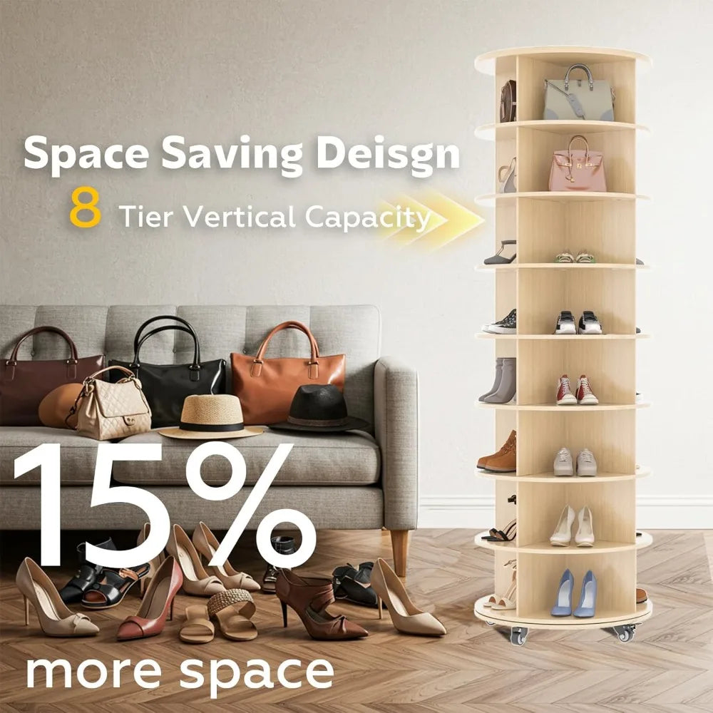 8-Tier Rotating Shoe Rack with Lockable Wheels