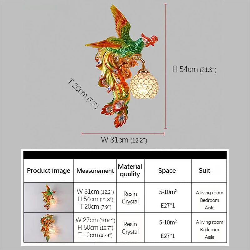 Modern Resin Wall LED Devise Dragon and Phoenix Sconce