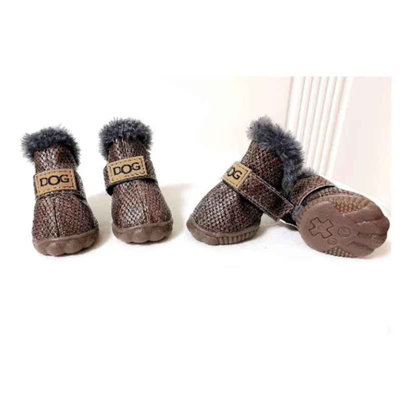 Super Warm Leather 4 Pcs/set Winter Pet Shoes