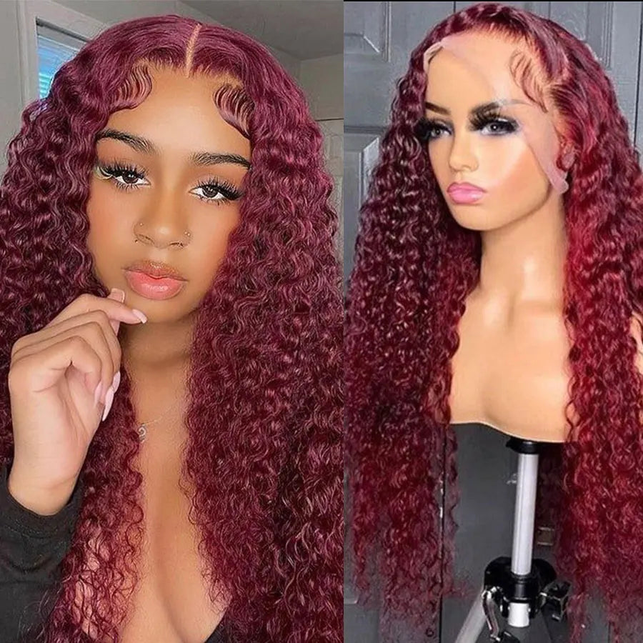 Burgundy 13x6 HD Lace Front Wig Colored Curly Human Hair Wigs