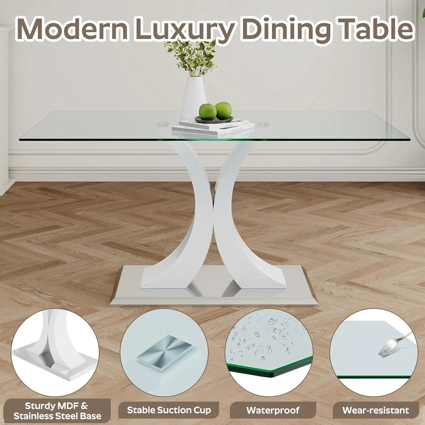 Modern Luxury Glass Dining Table For 4-6