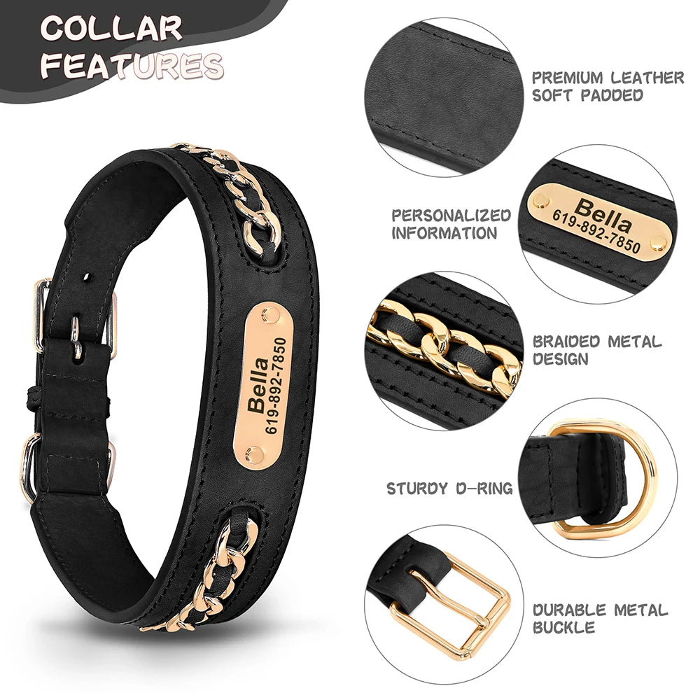Custom Leather Dog Collar Personalized ID Tag Nameplate