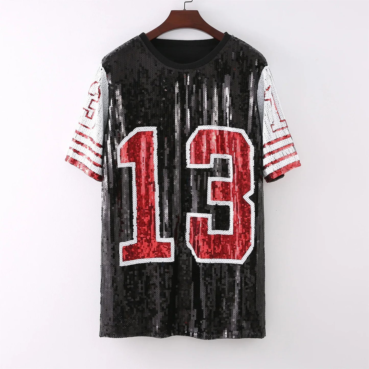 Half Sleeve Baggy Sequin T Shirt Dress