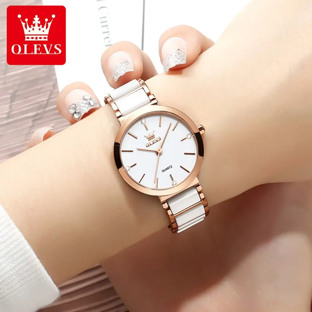 Luxury Rose Gold Watch Quartz Ceramic Strap