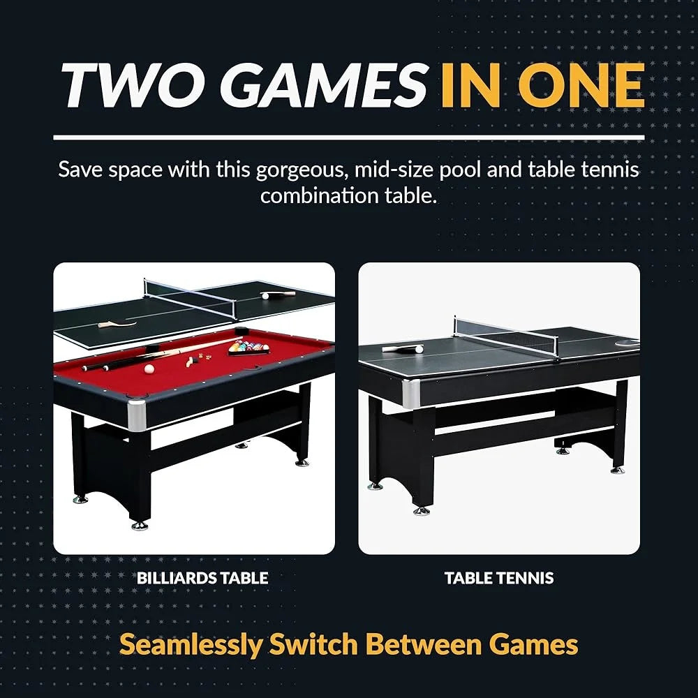 6 Ft Pool Table with Table Tennis Conversion Includes Billiard Balls Cues Paddles