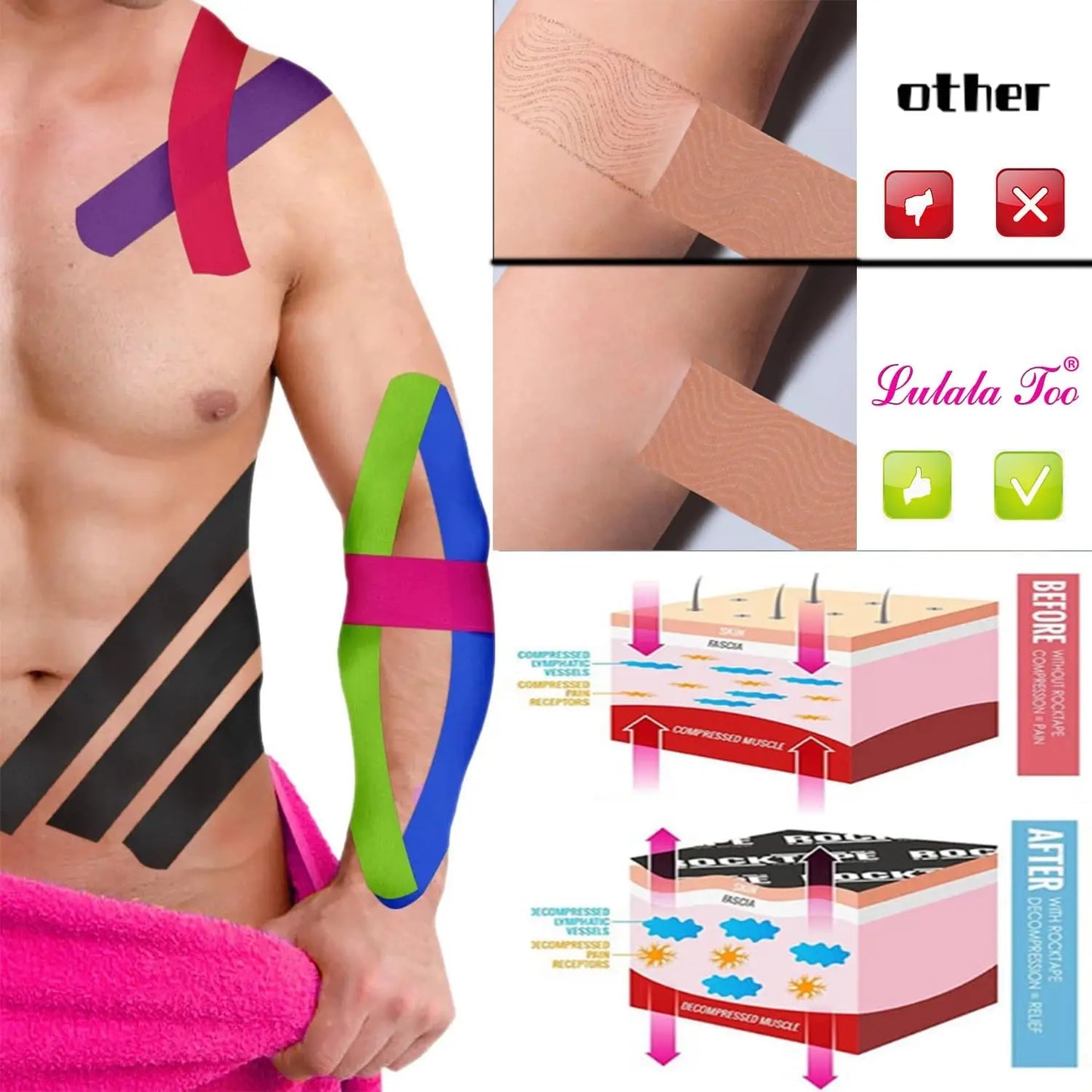 Sports Tape to Treat Pain Relief (Black Pink)