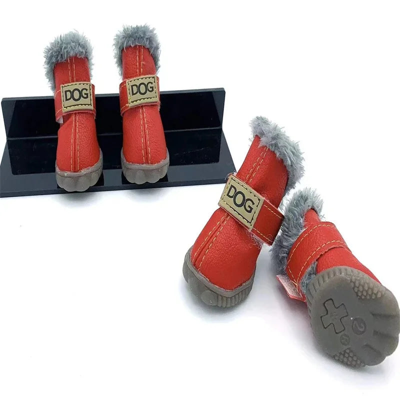 Super Warm Leather 4 Pcs/set Winter Pet Shoes