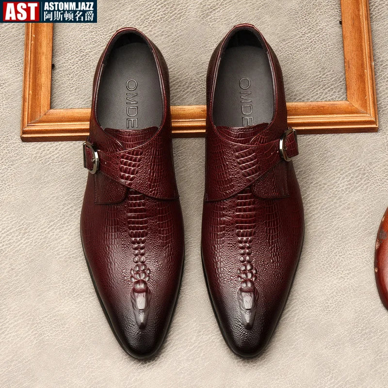 Handmade Genuine Leather Crocodile Pattern Loafers