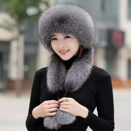 Fluffy Hat Women's Hooded Scarf Imitation Fur Fox