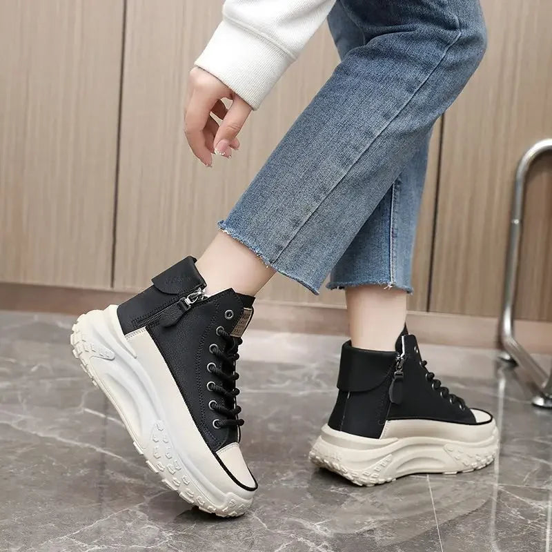 Women's High-Top Casual Lightweight Board Shoes Thick Sole