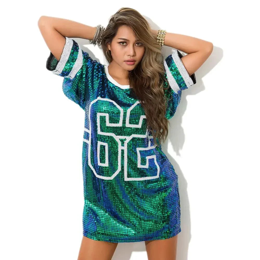 Half Sleeve Baggy Sequin T Shirt Dress