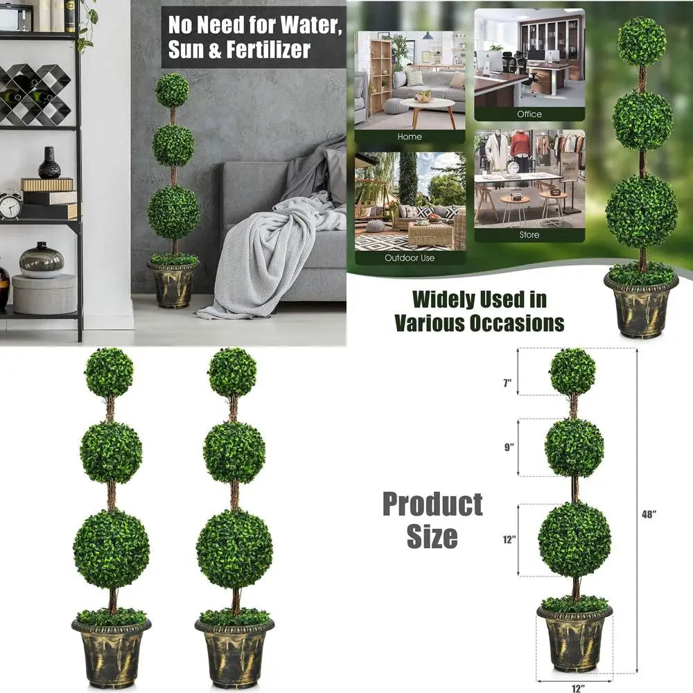 Pair of Artificial Boxwood Topiary Trees
