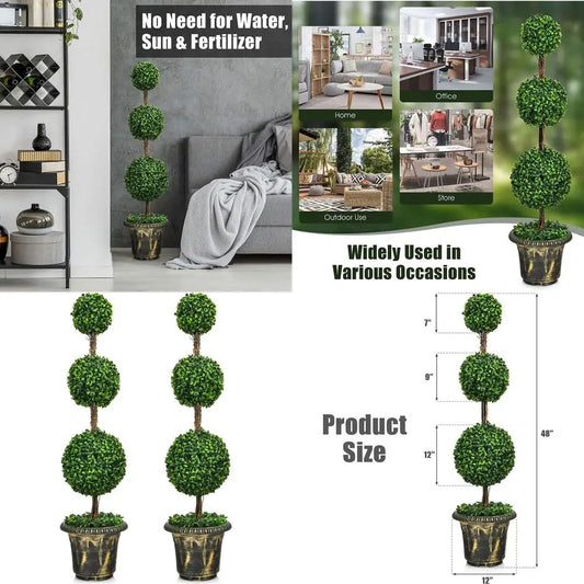 Pair of Artificial Boxwood Topiary Trees