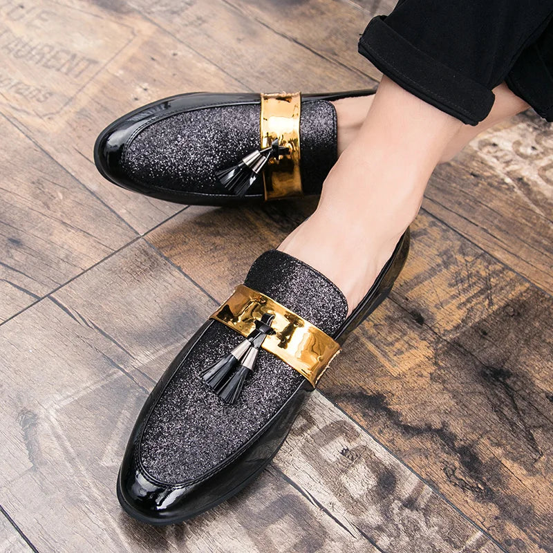 Men Party Black Golden Formal Loafers