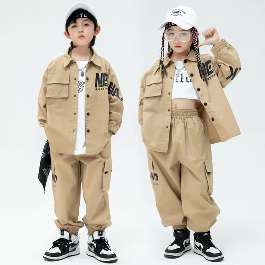 Kid K pop Hip Hop Clothing Khaki