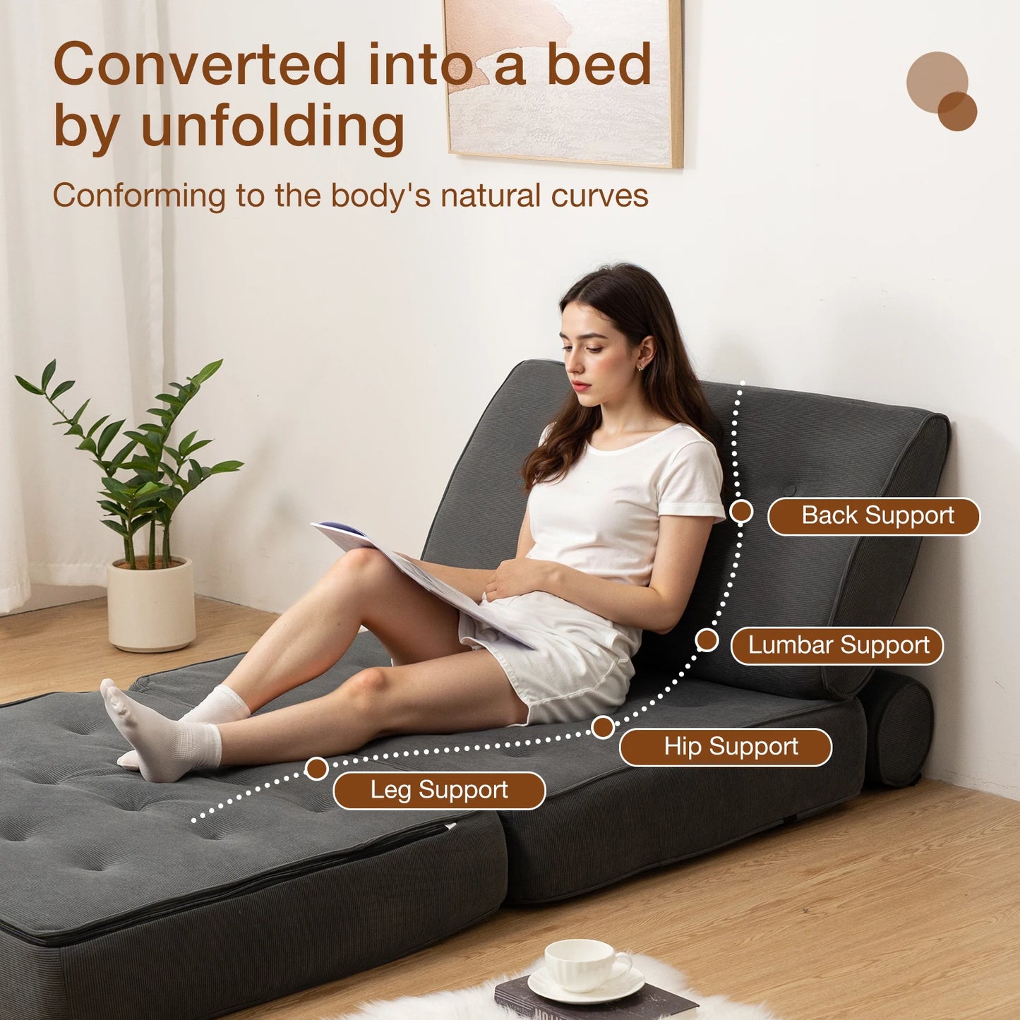 3 in 1 Convertible Sofa Bed with 2 Pillows