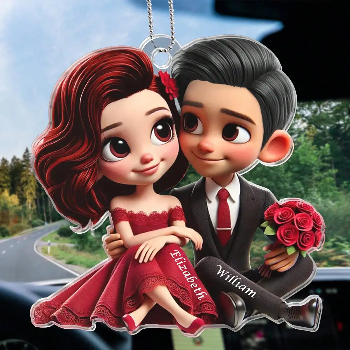 Custom 2D Flat Cartoon Couple Car Pendant