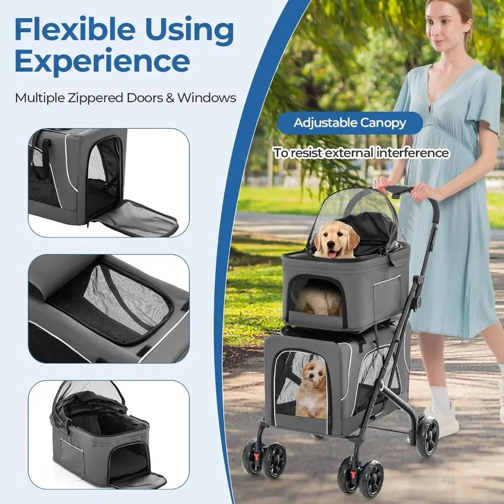 Double Dog, Cat Stroller, with Removable Carrycot