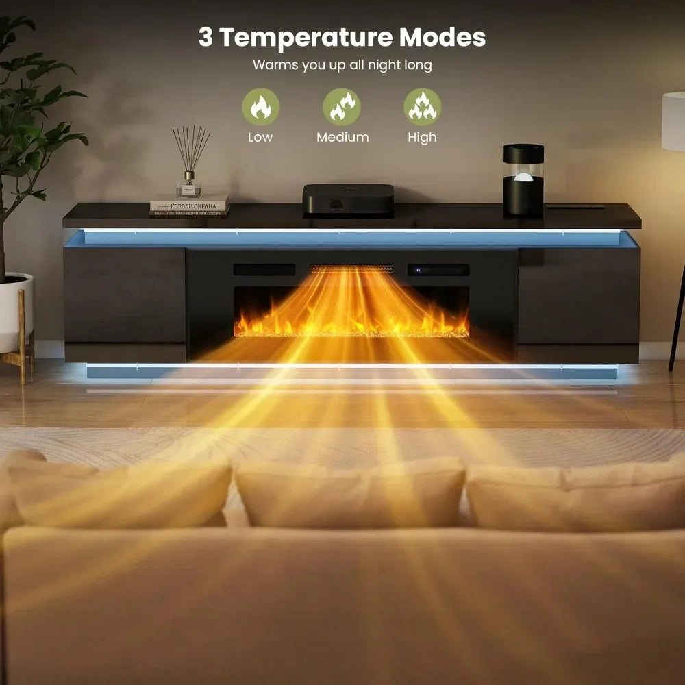 Fireplace TV Stand with LED Light 4 AC Power Outlets, 2 AC, 85 Inch TVs