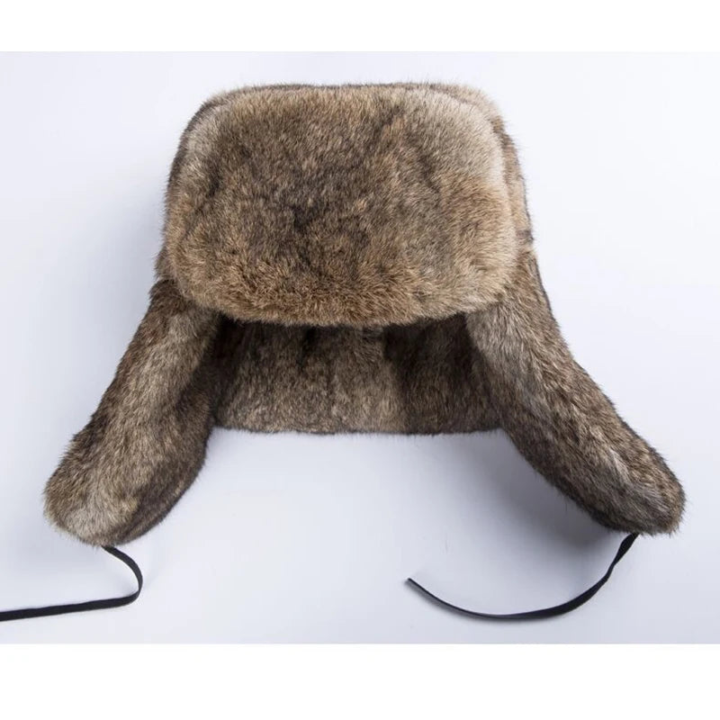 Men Real Rabbit Fur Trapper Russian Hat