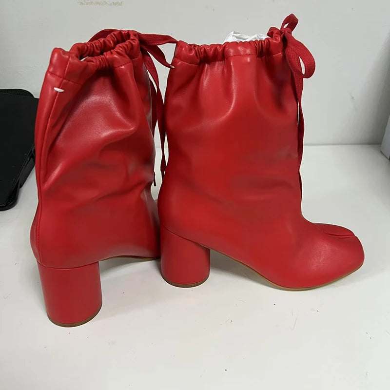 Fashion Split Toe Genuine Leather Round Heel Boots