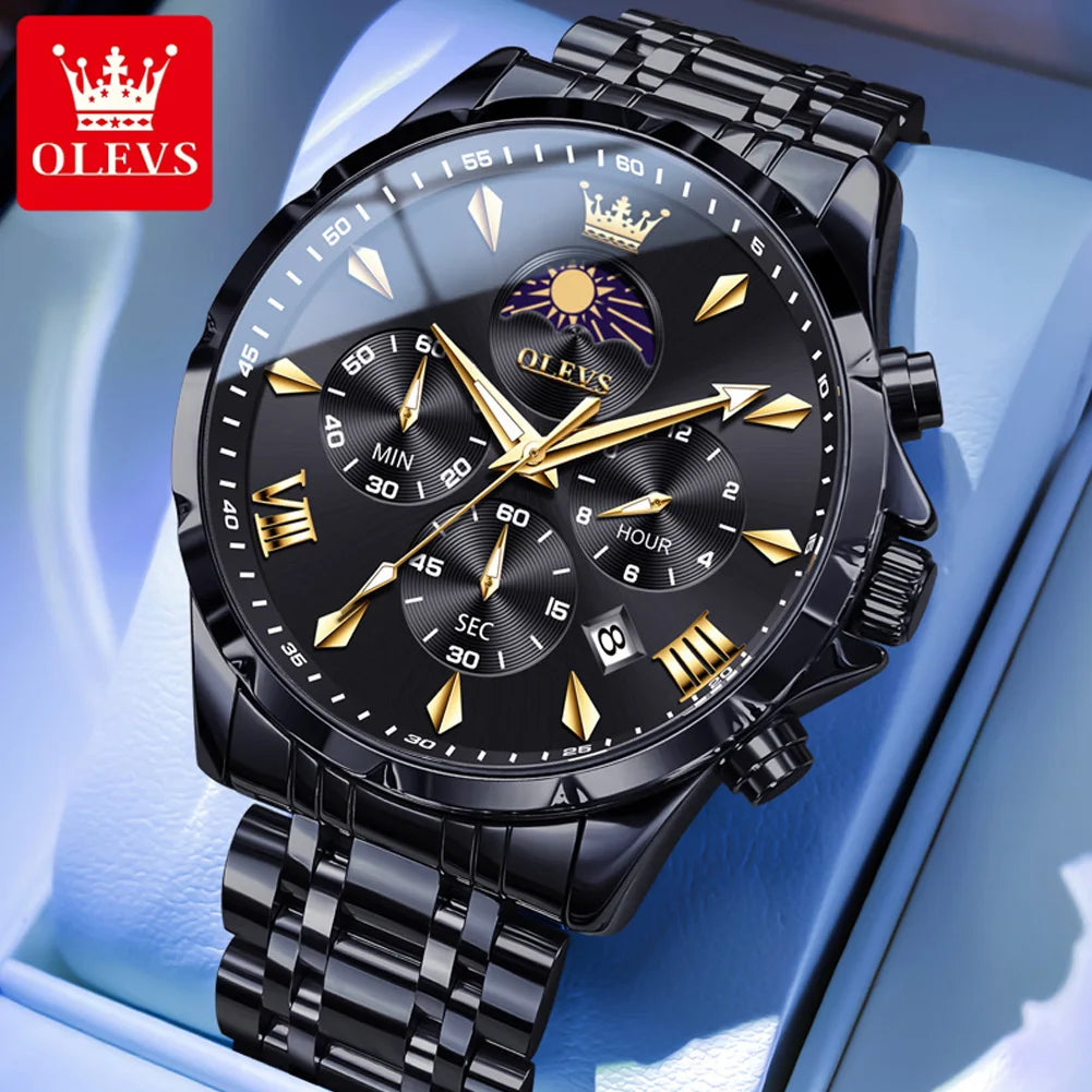 Moon Phase Chronograph Waterproof Quartz Watch