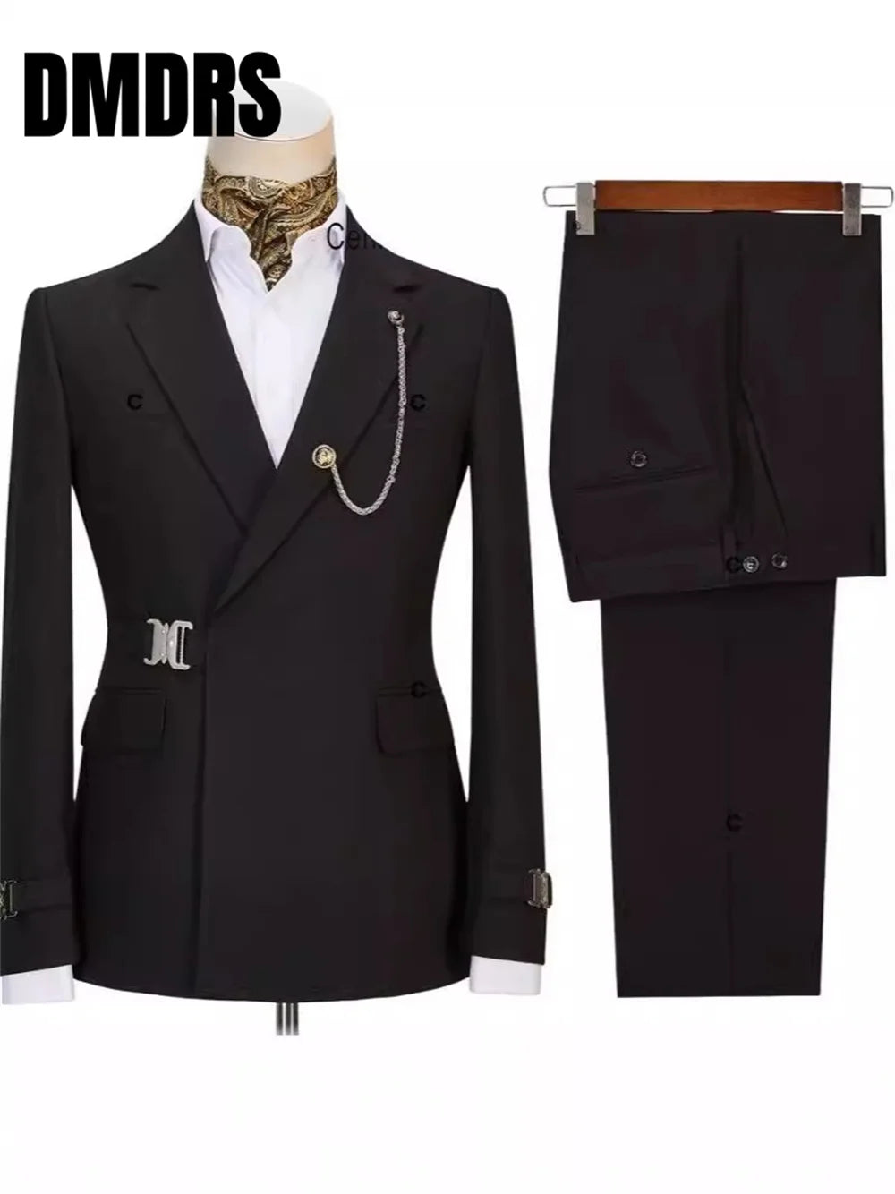 Formal Men Suit Set 2 Piece Set Slim Jacket No Buttons With Belt