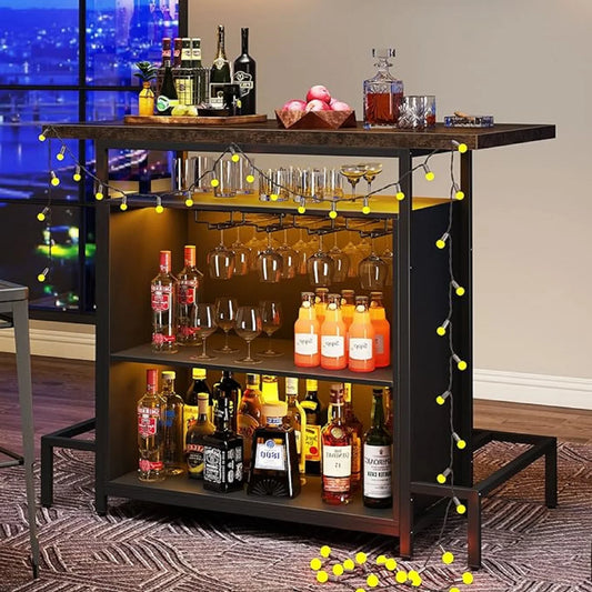 Tribesigns 3-Tier Liquor Bar Table with Stemware Rack and Wine Storage
