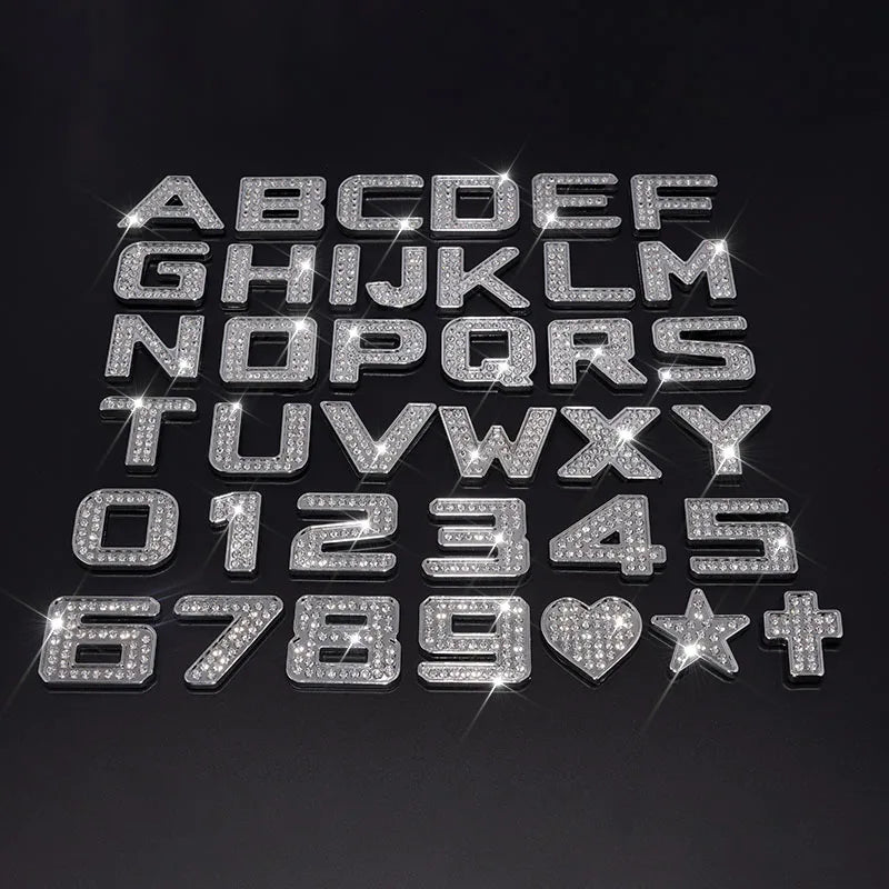 Silver Rhinestone Letters Numbers Car Stickers for Women and Girls