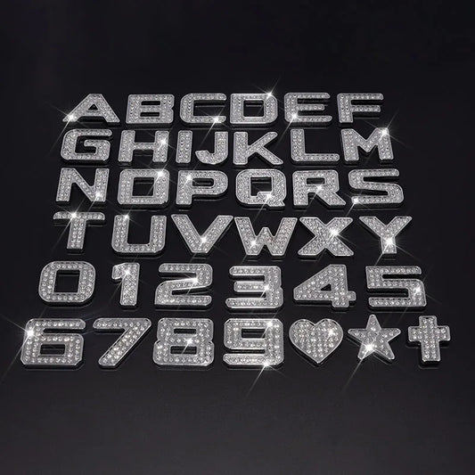 Silver Rhinestone Letters Numbers Car Stickers for Women and Girls