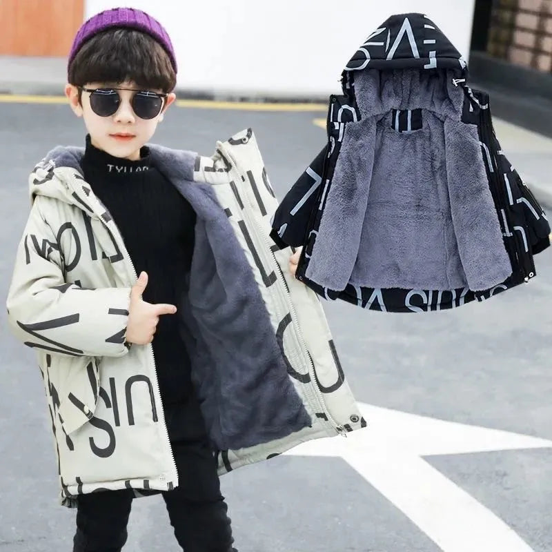 Boys Fashion Letter Print Cotton Down Jacket