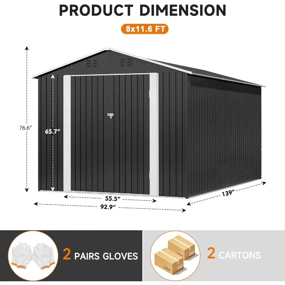 8 X 12 FT Outdoor Metal Shed with Updated Frame Structure
