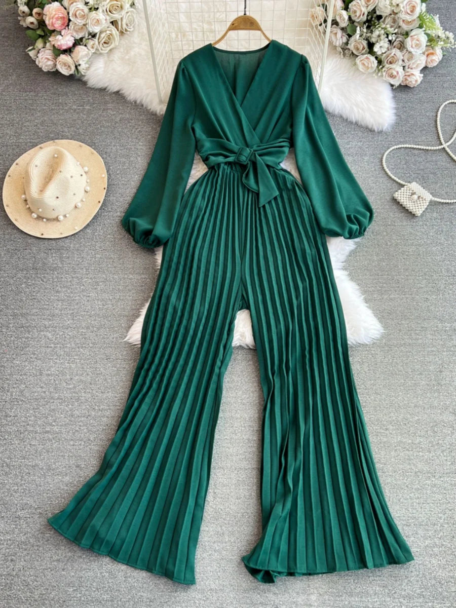 High Waist Wide Leg Jumpsuit Long Sleeve