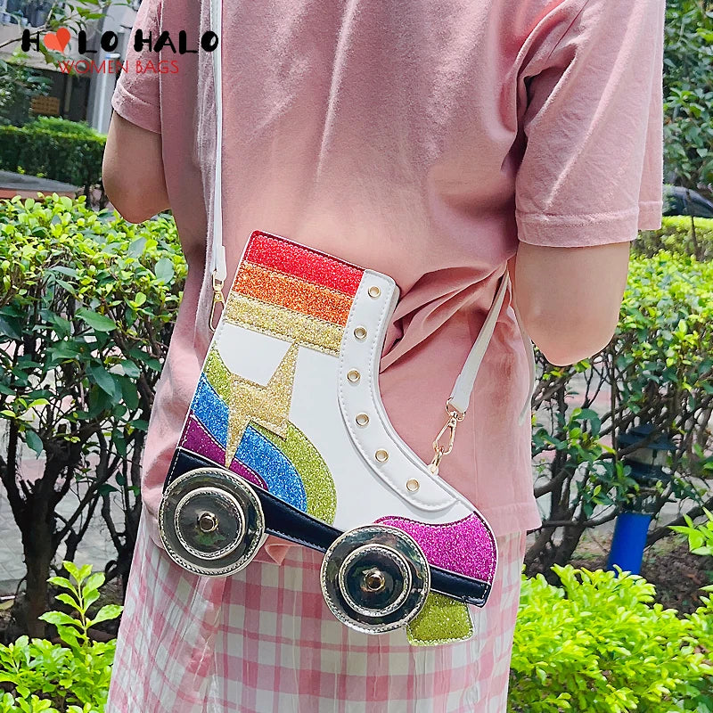 Fun Rainbow Glitter Roller Skate Handbag