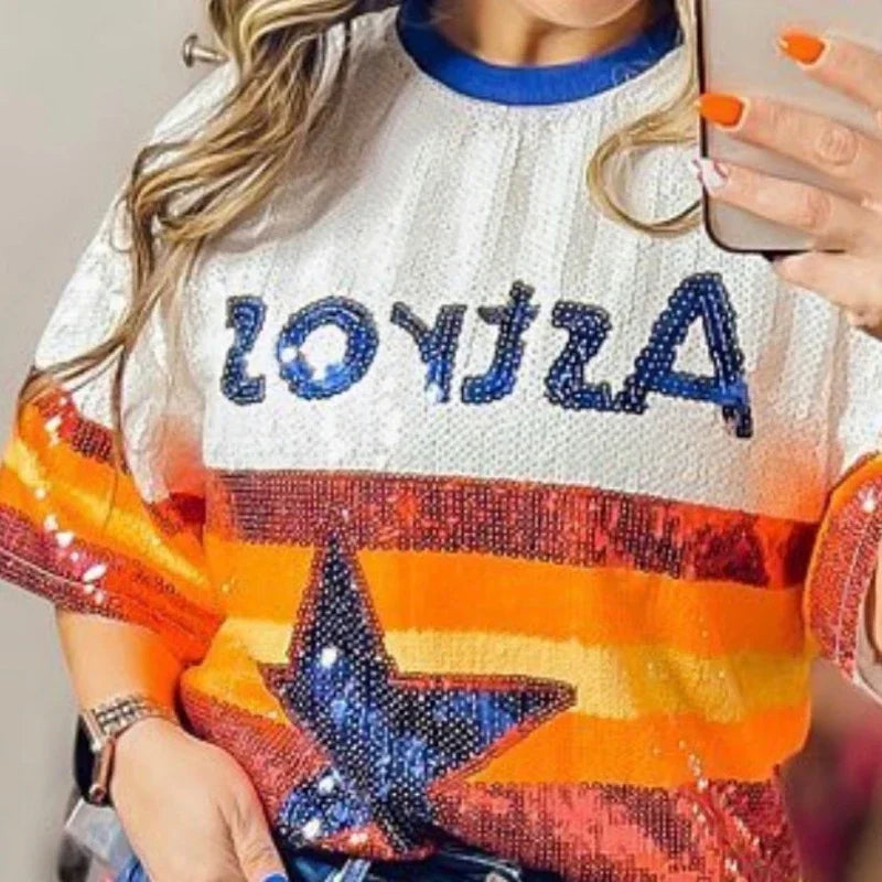 Sequins Short Sleeve Hip Hop Women's Tops