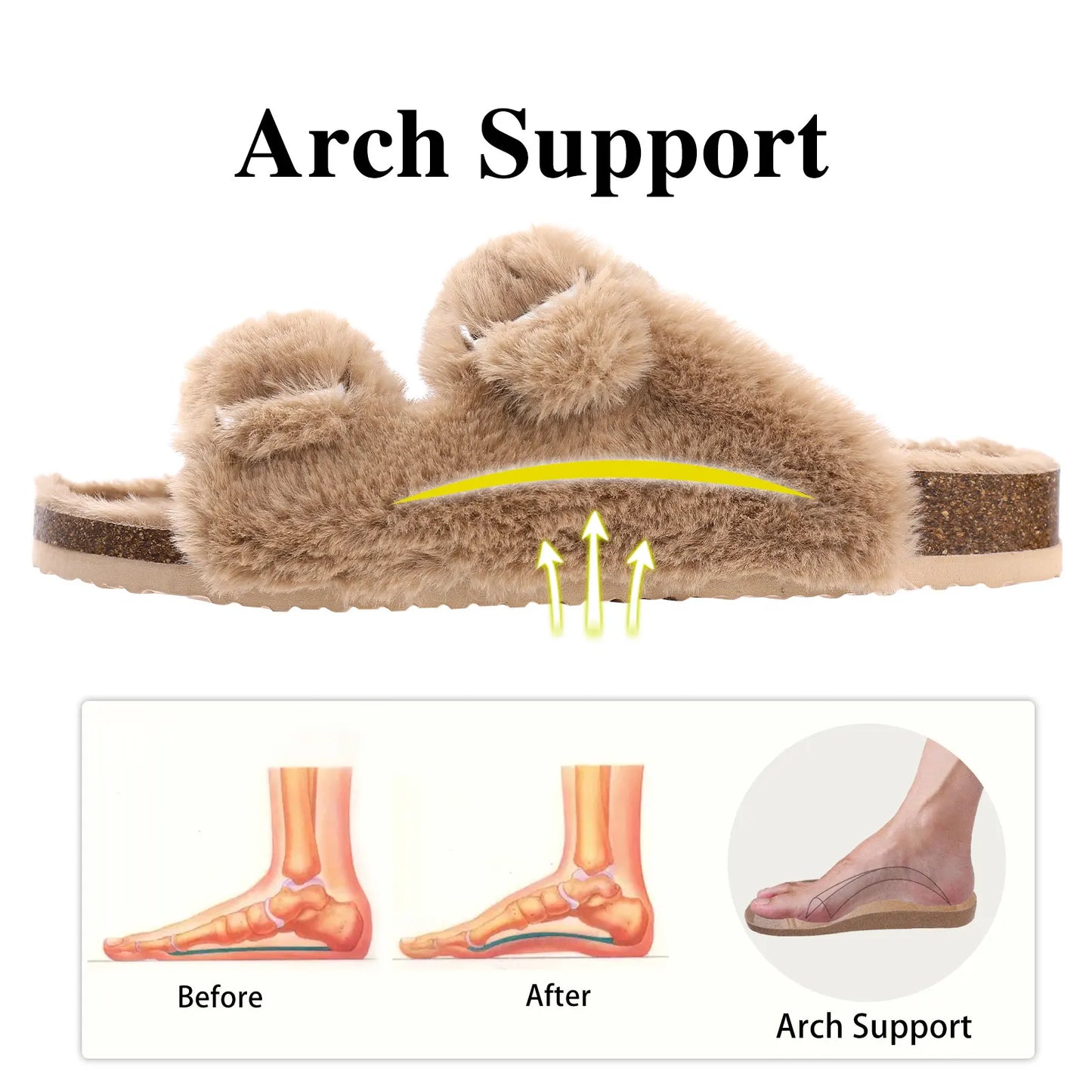 Fluffy Sandals Open Toe with Adjustable Buckle
