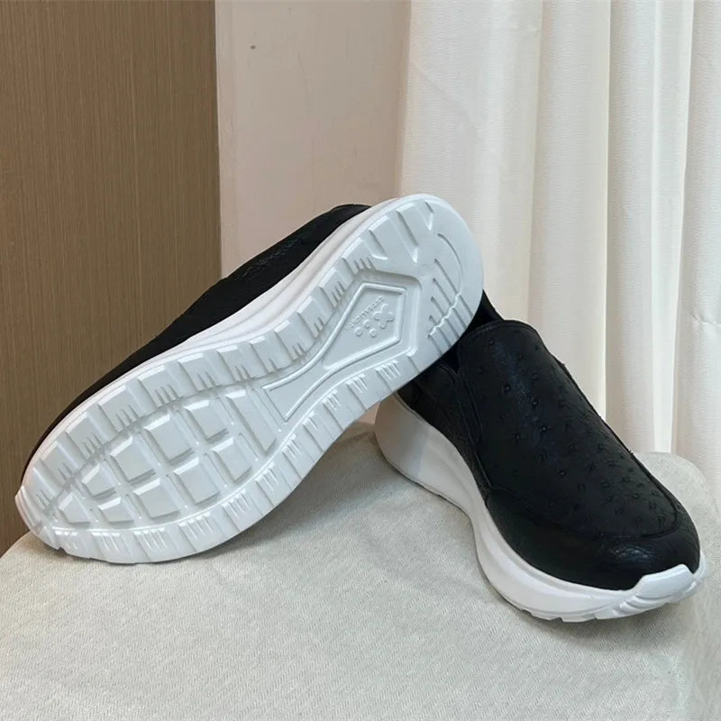 Casual Style Authentic Real Ostrich Skin Men's Black Driving Shoes